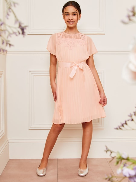 Pink - Lipsy Flutter Sleeve Pleated Occasion Dress (5-16yrs) (142046) | 238 LEI - 277 LEI