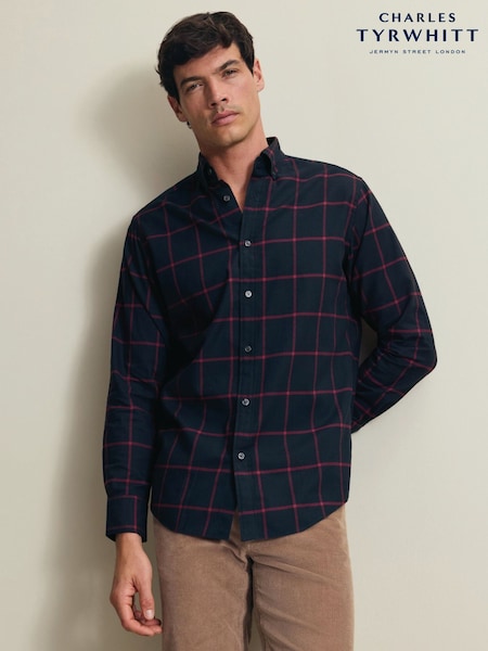 Navy Blue - Slim Fit Charles Tyrwhitt Check Brushed Flannel Classic Fit Shirt