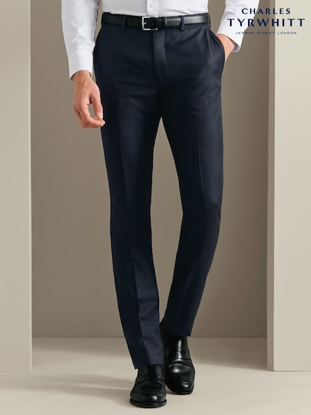 Navy Blue - Regular Charles Tyrwhitt Twill Slim Fit Italian Luxury Suit Trousers