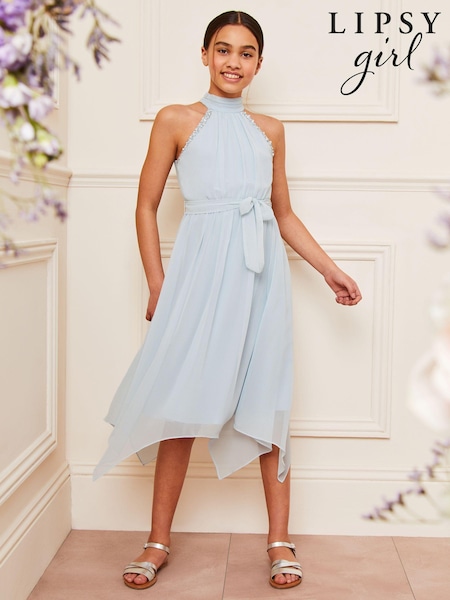 Lipsy Blue Halter Neck Hanky Hem Occasion Dress 5-16yrs (142095) | 99 QAR - 119 QAR