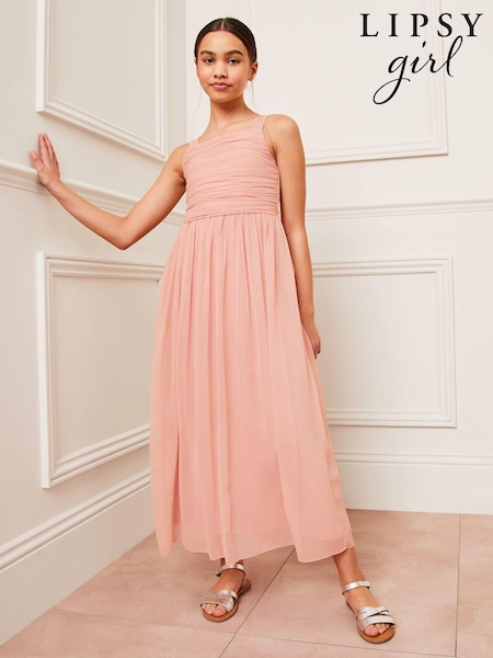 Lipsy Pink Ruched Square Neck Maxi Occasion Dress (7-16yrs) (142134) | € 27 - € 32