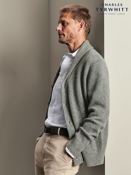 Grey - Regular Charles Tyrwhitt Chunky Merino Shawl Neck Cardigan