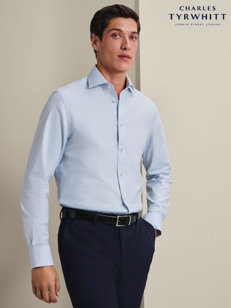 Ledeni Plavo - Regular Charles Tyrwhitt Non-iron Stretch Trafalgar Weave Cutaway Slim Fit Shirt