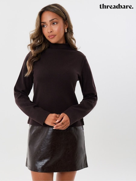 Chocolate Brown - Threadbare 2 In 1 Knitted Mini Dress With Faux Leather Skirt