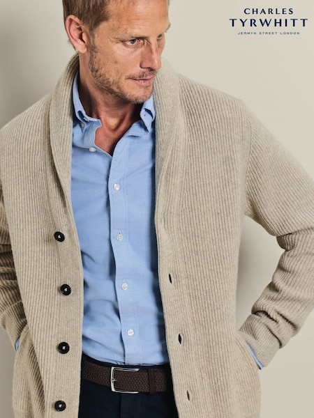 Табиғи - Regular Charles Tyrwhitt Chunky Merino Shawl Neck Cardigan