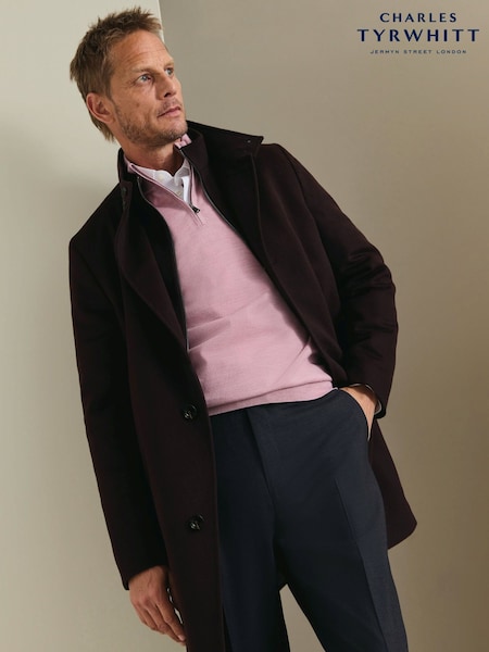 Brown - Regular Charles Tyrwhitt Pure Wool Funnel Neck Overcoat