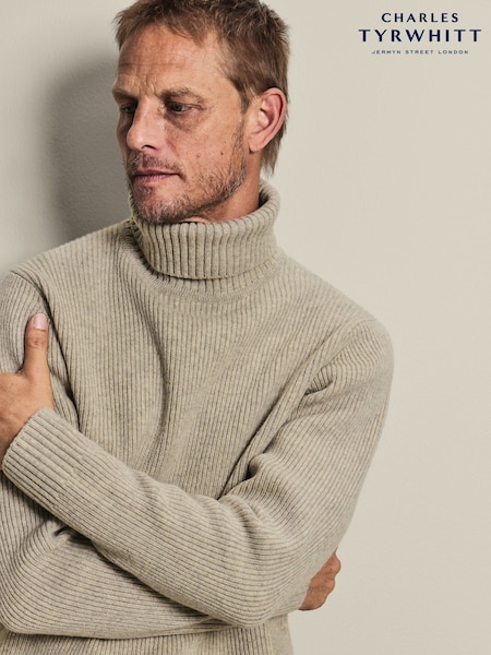Natural - Regular Charles Tyrwhitt Chunky Merino Roll Neck Jumper