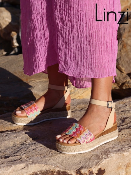 Linzi Natural Wide Fit Sahara Multicoloured Raffia Espadrille Inspired Sandals (142668) | €45