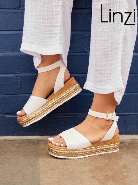 Linzi White Wide Fit Marisol Espadrille Flatform Shoes With Plaited Sandals (142678) | €43