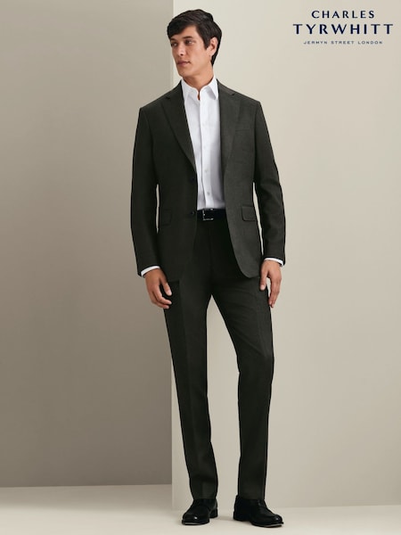 Grön - Regular Charles Tyrwhitt Flannel Slim Fit Plain Suit Trousers