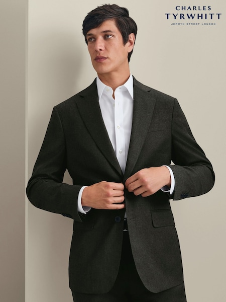 Green - Regular Charles Tyrwhitt Mocha Flannel Slim Fit Plain Suit Jacket