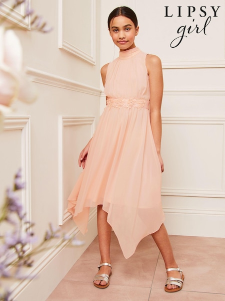 Lipsy Pink Flower Trim Hanky Hem Occasion Dress 5-16yrs (142872) | € 35 - € 39