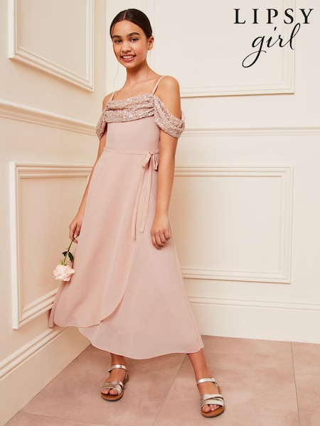 Lipsy Light Pink Cold Shoulder Maxi Occasion Dress (10-16yrs) (142932) | €43 - €48