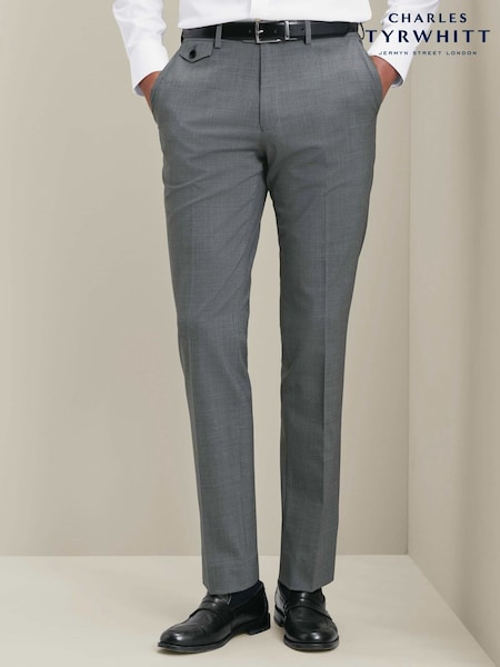 Gris - Regular Charles Tyrwhitt Slim Fit Performance Wool Trousers