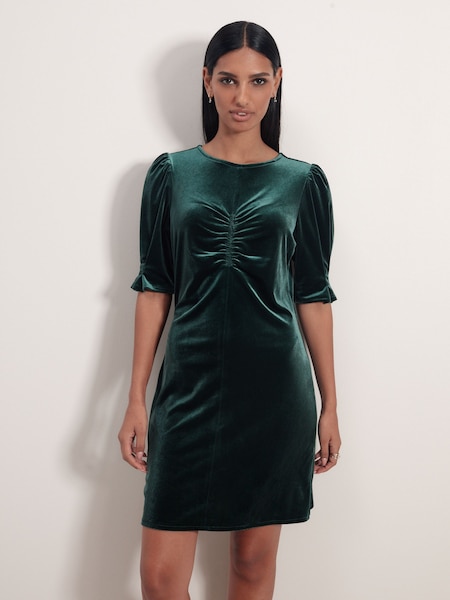 Изумрудно-зеленый - Velvet Puff Sleeve Ruched Detail Mini Dress (143108) | €6
