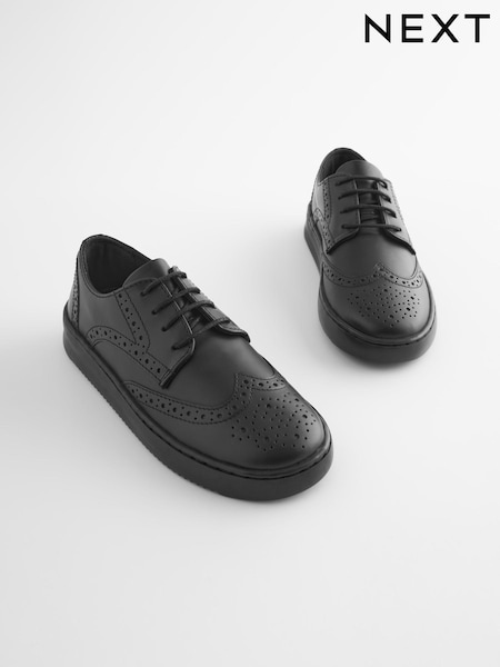črna - Black Leather Brogue Lace-Up School Shoes (143145) | € 23 - € 29
