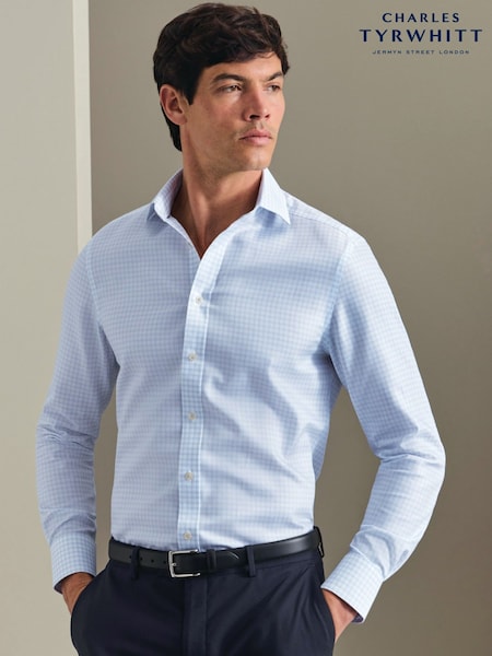 Albastru deschis - Regular Charles Tyrwhitt Non-iron Stretch Trafalgar Weave Cutaway Slim Fit Shirt
