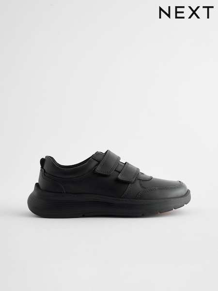 Black Standard Fit (F) Leather 2 Strap Touch Fastening School Shoes (143370) | €47 - €57