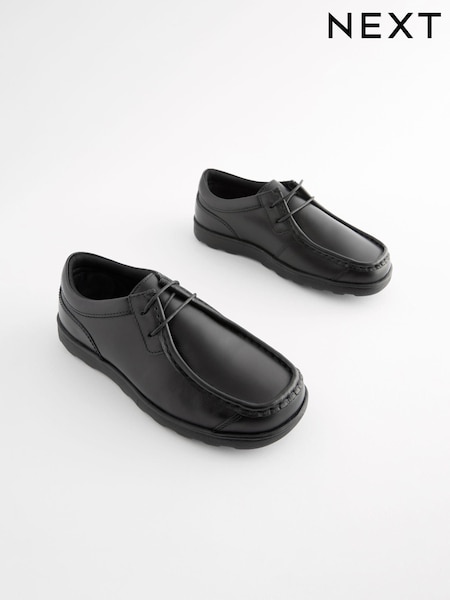Black Wide Fit (G) School Leather Lace-Up Shoes (143373) | €44 - €55