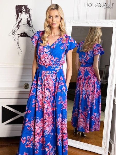 HotSquash Blue Chiffon Wrap Top Maxi Dress (143925) | 1,035 LEI