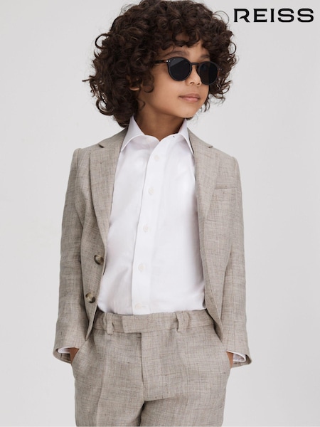 Reiss Oatmeal Auto 9-13 yrs Single Breasted Textured Linen Blazer (144110) | 867 QAR