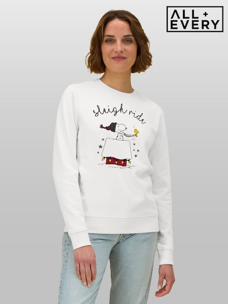 Ağ - All + Every Peanuts Sleigh Ride Christmas Sweatshirt