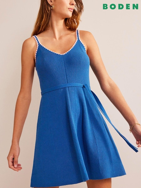 Boden Blue Crochet Edge Rib Dress (144235) | €54