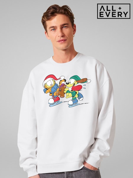 White - Regular All + Every Garfield And Odie Christmas Ice Skating Sweatshirt