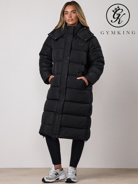 Black - Gym King Longline Quilted Puffer Coat