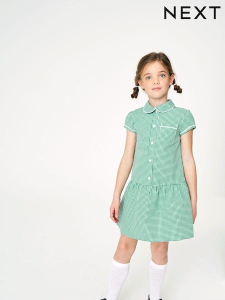 Grön - Cotton Rich Drop Waist Gingham School Dress (3-14yrs) (144354) | kr120 - kr170