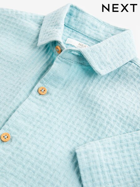 Blue 100% Cotton Short Sleeve Textured Shirt (3-16yrs) (144479) | €4 - €6