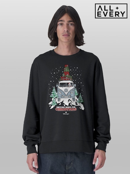 Svart - Regular All + Every Official Volkswagen Christmas Camper White Text Sweatshirt