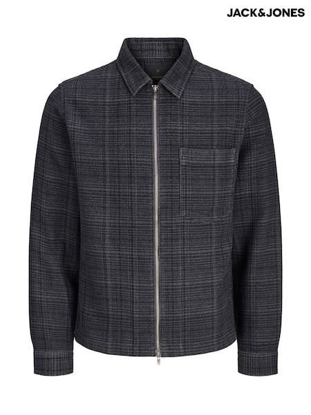 Negru - Regular Jack & Jones Checked Zip Through Overshirt