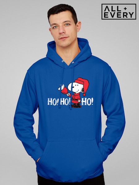 Blue - Regular All + Every Peanuts Snoopy In A Santa Suit Ho Ho Ho Hooded Sweatshirt