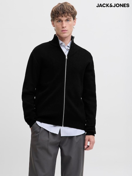 Svart - Regular Jack & Jones Zip Through High Neck Cardigan