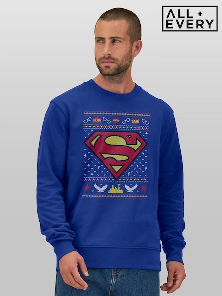 Blue - Regular All + Every Superman Christmas Pattern Sweatshirt