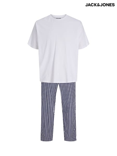White - Regular Jack & Jones Lounge Set With T-shirt And Checked Bottoms
