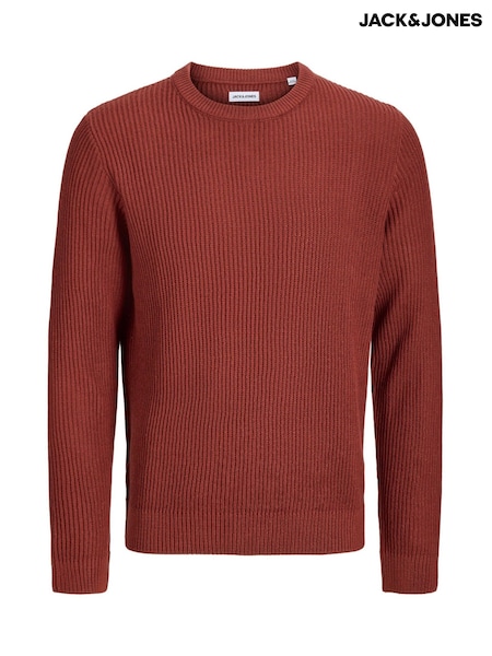 Hnědá - Regular Jack & Jones Ribbed Crew Neck Jumper
