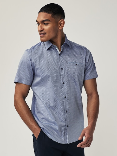 Dark Blue Regular Fit Trimmed Formal Short Sleeve Shirt (145099) | €13