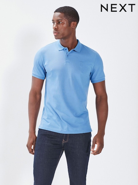 Blue Cornflower Regular Fit Short Sleeve Pique Polo Shirt (145512) | 25 QAR