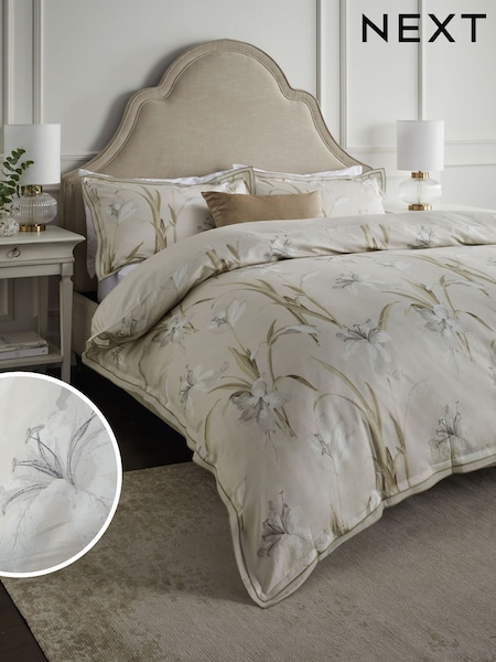 Neutral Lily Floral 600 Thread Count 100% Cotton Sateen Duvet Cover and Pillowcase Set (145521) | €89 - €122