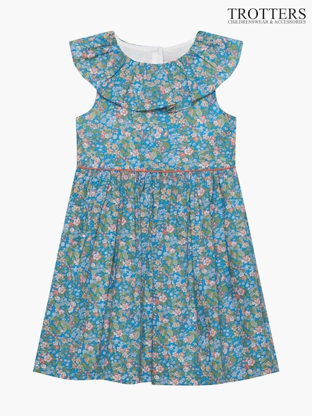Trotters London Liberty Print Blue 100% Cotton Hedgerow Ramble Willow Dress (145583) | ‏32 ر.ع.‏ - ‏35 ر.ع.‏