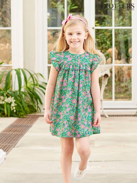 Trotters London Liberty Print 100% Cotton Green Betsy Dress (145633) | ‏32 ر.ع.‏ - ‏35 ر.ع.‏