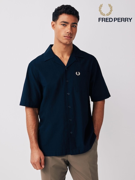 Marineblau - Fred Perry – Kurzärmliges Resort-Hemd aus strukturiertem Krepp, Beige (145644) | 43 €