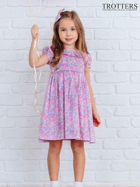 Trotters London Purple Liberty Print Betsy Ric Rac 100% Cotton Party Dress (145877) | ‏24 ر.ع.‏ - ‏25 ر.ع.‏