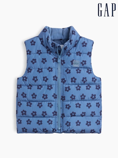 Blue Floral - Gap Puffer Vest (6mths-5yrs)