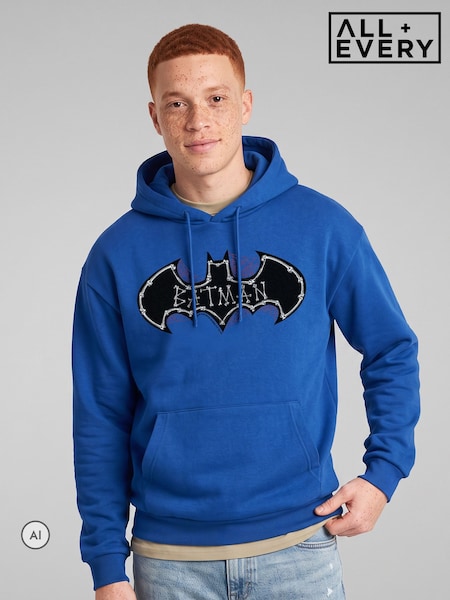 Bleu - Regular All + Every Batman Gothic Spooky Bones Bat Logo Halloween Hooded Sweatshirt