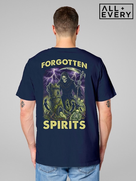 Albastru - Regular All + Every Halloween Forgotten Spirits Spooky Grim Reaper Ghosts Back Print T-shirt