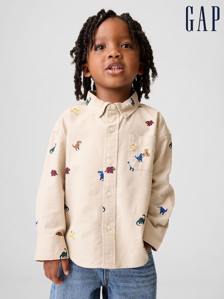 Cream Dinosaur - Gap Baby And Toddler Print Oxford Big Shirt (6mths-5yrs)