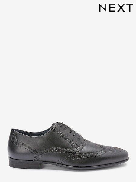 Black Standard Fit Leather Oxford Brogue Shoes (146765) | AED85